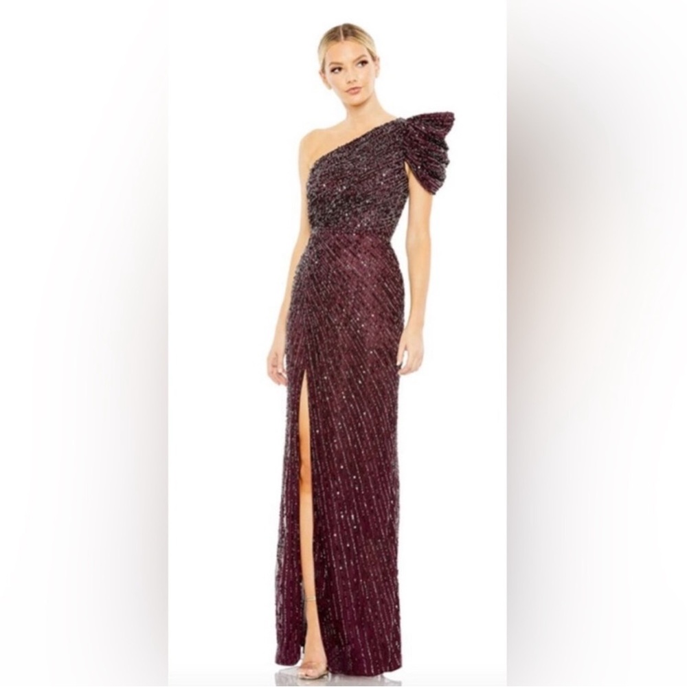 Elegant Blackberry Mac Duggal One-Shoulder Gown